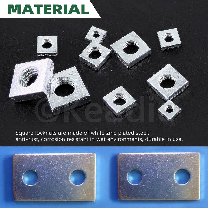 Keadic 90Pcs White Zinc-Plated Square Nuts Assortment Kit, M3x5.5mmx2mm, M4x7mmx2mm, M5x8mmx3mm, M6x10mmx3mm, M8x13mmx4mm Coarse Thread Nut for Furniture, Electrical Appliances - Image 3